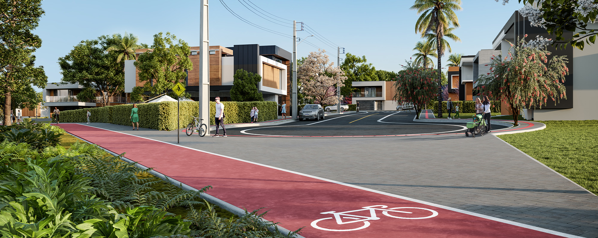 Ciclovia | Descubra novas rotas e sinta a liberdade e a segurança de transitar pelas ciclovias que conectam as regiões do bairro. Para trabalhar ou para passear, é mais mobilidade, lazer e qualidade de vida em cada pedalada.