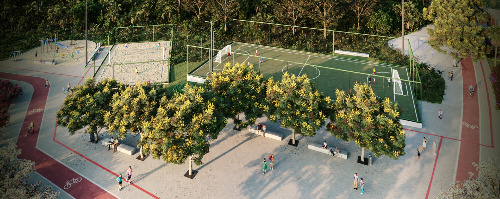 Parque Urbano | Um presente para Chapecó que abriga ciclovias, estares, academia ao ar livre, quadra de futebol, quadra de beach tennis e playground. Um espaço que inspira uma vida saudável, estimula o convívio e proporciona o contato com a natureza em um ambiente acolhedor.